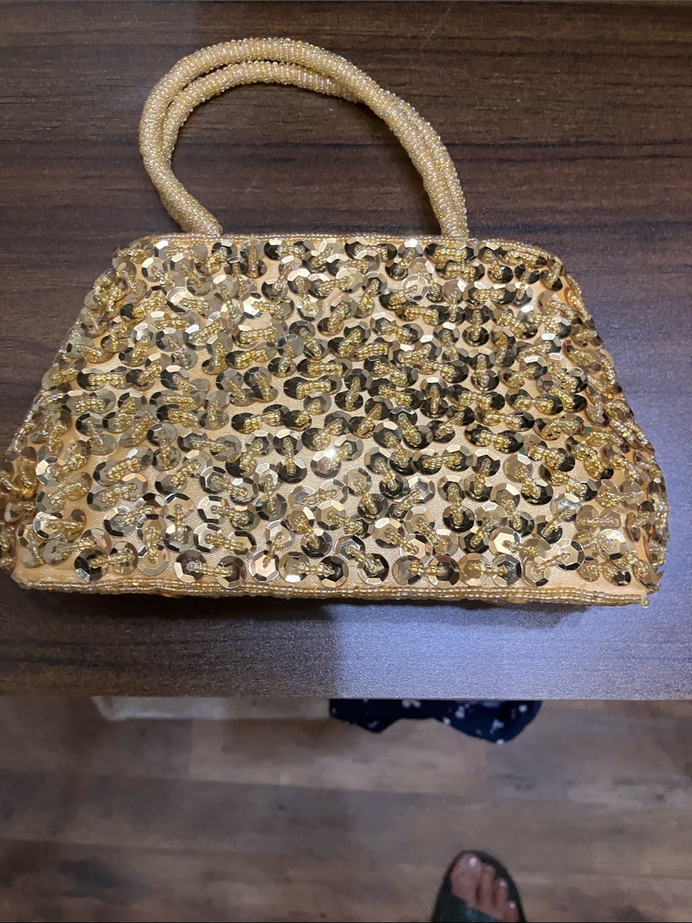 Gold Sequin Beaded Evening Clutch with Beaded Handles - Picture 10 of 11